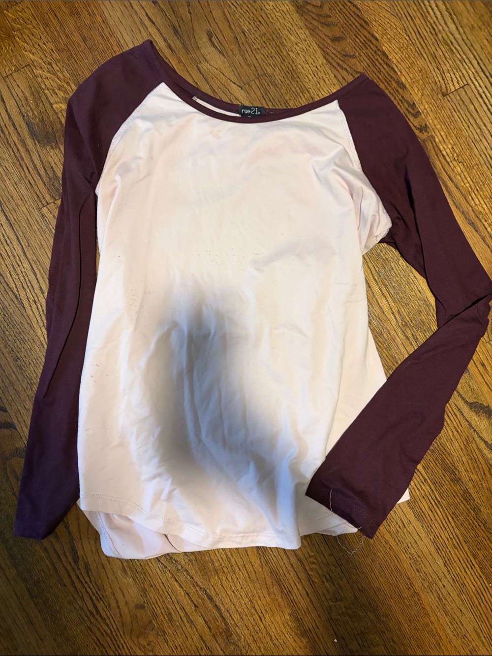 rue21 Women's Two-Tone Long Sleeve Raglan Top - Pink and Burgundy